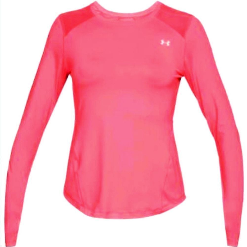 Under Armour Neon Pink Long Sleeve Crewneck Cutout Back HeatGear® Top